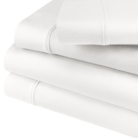 Superior CR600 Cotton Blend Bed, Solid Design, Elegant Sateen, House Basics, Set Includes 1 Flat, 1 Elastic Deep Pocket Fitted Sheet, 2 Pillowcases-Queen, White