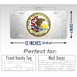 SignsAndTagsOnline.com Illinois Weathered Metal Flag License Plate Antique IL State Flag Auto Tag
