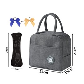 Lunch Bag Insulated Lunch Bag Reusable Tote Bag Lunch Box for Kids Adult with 1 Cutlery Storage Bag,Thermal Cooler Bag Ideal for Work School Office Travel Etc-Gray