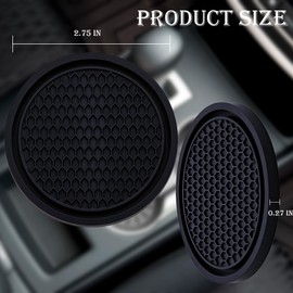 MEAJOO 4PCS Car Cup Holder Coaster, Universal Auto Non-Slip Cup Holder Coaster, 2.75In Universal Non-Slip Recessed Car Interior Accessories (Black)