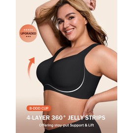 LetsJoli Bras for Women Supportive Wireless Push Up Bra Full Coverage No Underwear Seamless Plus Size for Older Women（Black,3XL