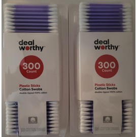 Double Tip 100% Pure Cotton Swabs 300 Tips/Pk Select Color 2 Packs (Purple)