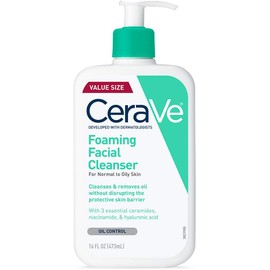 Limpiador facial de espuma CeraVe para el lavado diario de la cara, CeraVe Foaming Facial Cleanser 16 Ounce Daily Face Wash for Normal to Oily Skin Paraben & Fragrance Free, 16 Fl. Oz