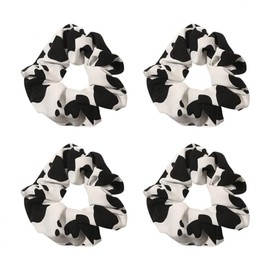 4 Pcs Cow Print Hair Scrunchies Animal Print Hair Bands Elastic Hair Ties Ponytail Holder Fashion Rubber Bands Hair Accessories for Women Girls