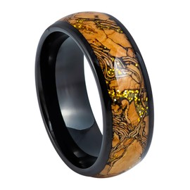 Dome Black IP 8mm Men's Tungsten Carbide Ring Cork and Gold Glitter Inlay Wedding Band Comfort Fit Available Sizes: 7-15