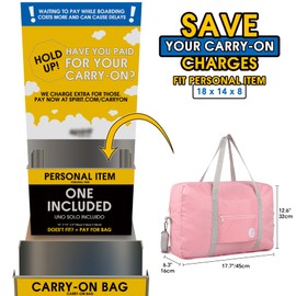 Narwey For Spirit Airlines Foldable Travel Duffel Bag Tote Carry on Luggage Sport Duffle Weekender Overnight for Women and Girls (3112 Pink ( with Shoulder Strap))