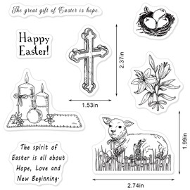 Easter Jesus Cross Lily Clear Stamps for Card Making, Easter Words Goat Animal Clear Rubber Stamps for Holiday Card Making Decoration DIY Scrapbooking Transparent Album Decor Paper Craft