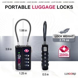 LUXOORO Tool-Less TSA Approved Luggage Lock with Alert Indicator, 4-Digit Resettable Combination, Durable Zinc Alloy Travel Lock for Suitcase, Backpack, Toolbox, Locker, Keyless – Black (1 Pack)