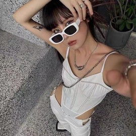88flix Sunglasses, Korean UV Protection, Square Frame, Vintage Fashion Glass, Small Face, Meteor Star