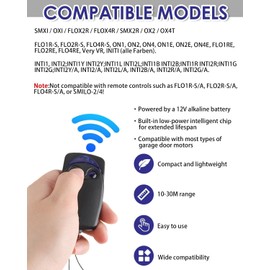 Garage Door Remote Control, Universal Handheld Transmitter 433.92 MHz, Compatible with FLOXIR, FLOXR, FLOX2R, OXI, OX2-2 Buttons, Learning Wireless Control, Replacement Garage Door Opener, Pack of 1