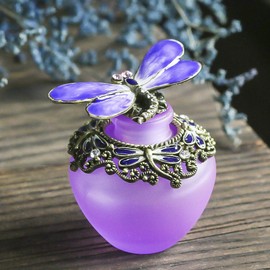 YU FENG 40ml Fancy Purple Gragonfly Empty Refillable Glass Perfume Bottle,Retro Frosted Butterfly Lid Perfume Bottle