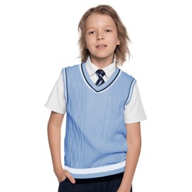 Kid Nation Boys Sweater Vest Cable Knit 100% Cotton Unisex Toddler Uniforms Vest for Big Boys Girls Childrens 13-14 Years Light Blue