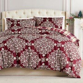 Southshore Fine Living, Inc. Full/Queen Size Christmas Comforter Set with 2 Pillow Shams, Reversible Red Christmas Bedding Set with 2 Patterns, Queen/Full Comforter - Red Plaid & Holly Print