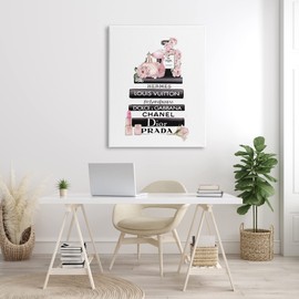 Stupell Industries Chic Pink Toiletry Cosmetics Glam Fashion Books, Designed by ROS Ruseva Canvas Wall Art, Black