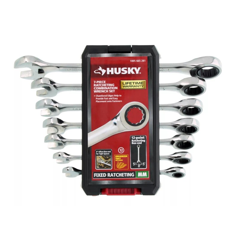 Husky Ratcheting Combination Wrenches MM HRW7PCMMN Fixed Ratcheting 7-Piece Set