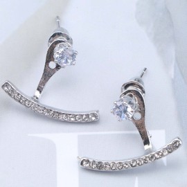 TseenYi Crystal Ear Jacket Earrings Silver Geometry Bow Earrings CZ Crystal Front Back Earrings Rhinestone Earring Jacket Earrings for Women and Girls