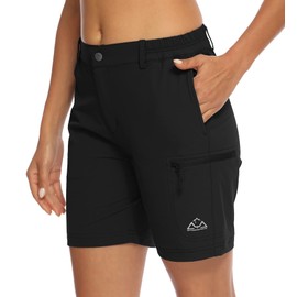 YSENTO Womens Walking Hiking Quick Dry Lightweight Stretch Golf Cargo Shorts Outdoor Shorts with Multi Zip Pockets(Black,S)