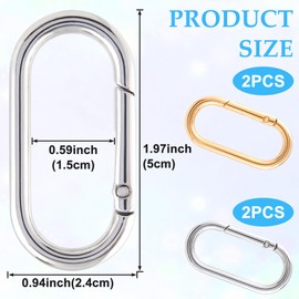 STSTR 4 PCS Oval Spring Ring Clips, Silver/Gold Metal Keyring Purse Clip, Heavy Duty Opening O Ring Carabiner for Keychains, Buckle Clasp for Backpacks, Purse, Keys, Bag Strap (1.97 × 0.94 Inch)