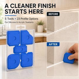 Silicone Caulking Tool Set, 5 Reusable Sealant Finishing Tools with 23 Profile Options and Storage Case for Bathroom & Kitchen