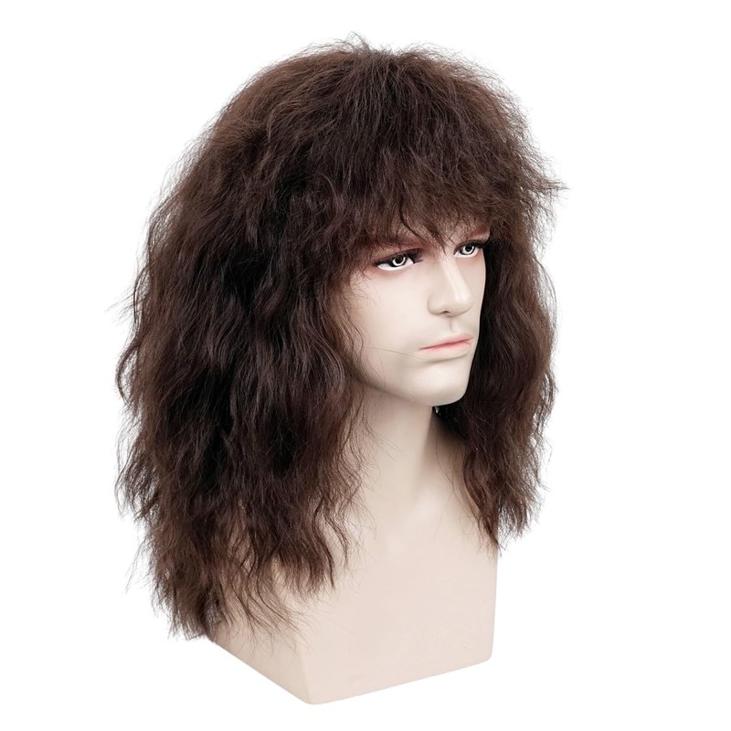 TOMIGO Brown Men's Wig with Beard and Friendship Bracelets for