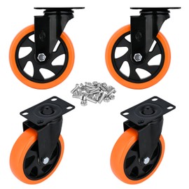 YOOGAA 5 Inch Caster Wheels Casters Set of 4 Heavy Duty Casters without Brake 1500 Lbs Swivel Caster Wheels with Top Plate Industrial Caster Wheels for Workbench Cart Furniture(Free Screws), Red