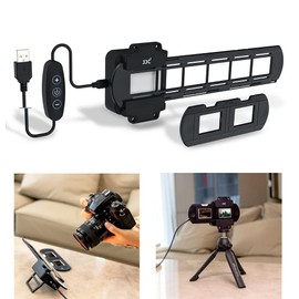 JJC Kit de luz LED para digitalización de fotos y películas con tiras de película de 35 mm y soporte para diapositivas, 10 niveles de brillo para montaje en zapatas, retroiluminación LED para