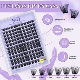Extensiones De Pestañas Kit 156pcs B24 Bq Lash Clásicas Y Gruesas Pestañas Tupidas 8-18mm Color Negro B&q Bqlash Kit Pestañas Bq