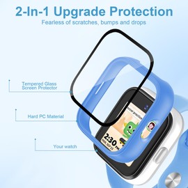 3 Pack Protective Case Compatible for SyncUp Kids Watch Screen Protector, Hard PC Bumper Cover Built-in Tempered Glass for Sync UP Kids Watch Accessories-Black+Clear+Blue