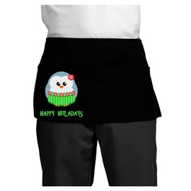TooLoud Happy Huladays Christmas Penguin - Red and Green Dark Adult Mini Waist Apron - Black - One-Size