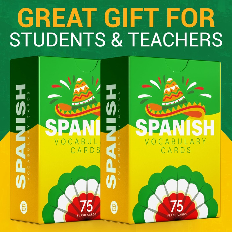 Spanish Vocabulary Flash Cards for Kids and Adults – 75