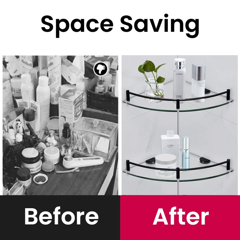 YorkHoMo Glass Shelf Bathroom Floating Shower Corner Shelves Shampoo Holder