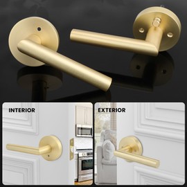 Haidms Gold Door Handles, Brushed Gold Privacy Door Handle, Gold Interior Satin Brass Door Levers for Bathroom, Bedroom, Zinc Alloy (1 Pack)
