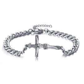 HUKKUN Cross Crucifix Bracelet for Men Sterling Silver Jesus Cross Catholic Jewelry Gift for Men