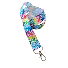 Love Hearts Print Ribbon Lanyard – 1" Grosgrain Neck Strap with Lobster Clasp – Rainbow Badge Holder or Keychain – Individual or Bundle Pack (Rainbow Hearts)