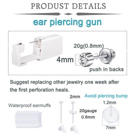 QWALIT Silver Ear Piercing Kit Silver Ear Piercing Gun Kit Disposable Self Piercing Earring Gun with Earring Studs Piercing Kits at Home Butterfly Threadless Earrings Stud