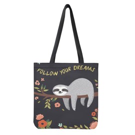 Wanyint Sloth Canvas Tote Bag Follow Your Dream Grocery Bag for Shopping Travel School Beach Cute Wildlife Animal Handbag for Women Teen Girls