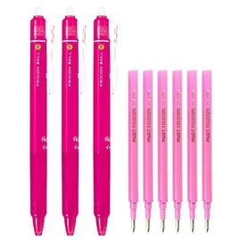 Pilot FriXion Ball Knock Retractable Erasable Gel Ink Pens, Extra Fine Point 0.5mm, Pink Ink, 3 Pens & 6 Refills Value Set