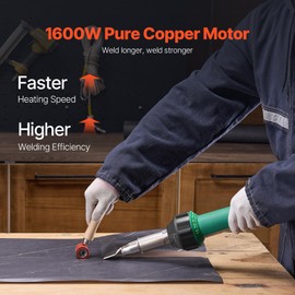 Happybuy Hot Air Plastic Welder, 1600W Hot Air Torch Pistol, 122-1112℉ PVC TPO Vinyl Heat Gun Welding Torch, with 4 Accessories - 2 Nozzles & 1 Seam Roller for PP/PE/PVC Sheet.