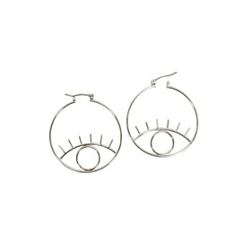 E0981 Silver Color Metal Evil Eye Design Circle Hoop Style Pin Catch Earrings Dainty Earrings for Women – Elegant Minimalist Fashion Accessories Stylish Additions