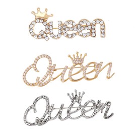 Ximimark 3 pcs Sparkling Rhinestone QUEEN Brooch Pin for Women - Perfect for Vintage Clothing and Scarf Decoration