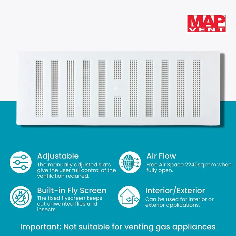 MAP 9" x 3" Adjustable Plastic Vent Grille with Fly