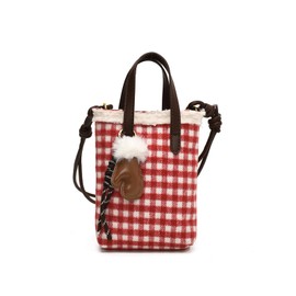 CORIOS Women Suede Crossbody Bag Handbag with Lamb Wool Vintage Shoulder Bag Soft Plush Top Handle Bag Small Tote Bag Elegant Messenger Bag Satchel Bag Pouch Bag for Office Work Travel Red Plaid