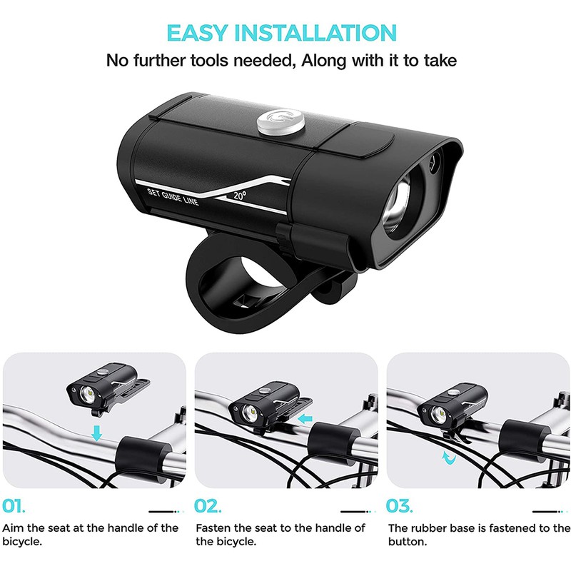 USB Rechargeable Bike Headlight and Back Light Set 600lm Bright