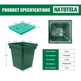 Natotela Underground Splice Box 12.5x12.5x14.3in Electrical Junction Boxes W/FRP Inspection Cover Deep Enclosure Pit Precast PE Pull Distribution Pit Access Drillable Tapered Cable Wiring Connection