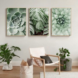 CULASIGN Set of 3 Premium Posters, Modern Green Plants Poster Set Pictures, Green Leaves Pictures for Bedroom, Living Room Decoration, Without Frame (A, 30 x 40 cm)