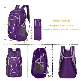 Loocower 45L Ultra Lightweight Foldable Backpack Hiking Daypack Walking Rucksack Water Resistant Packable Camping Mountaineer Outdoor Sport Knapsack for Men Women (05.Purple)
