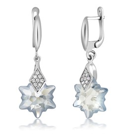 Gem Stone King 925 Sterling Silver Blue Shade Snowflake Edelweiss Flower Earrings Made with Crystals