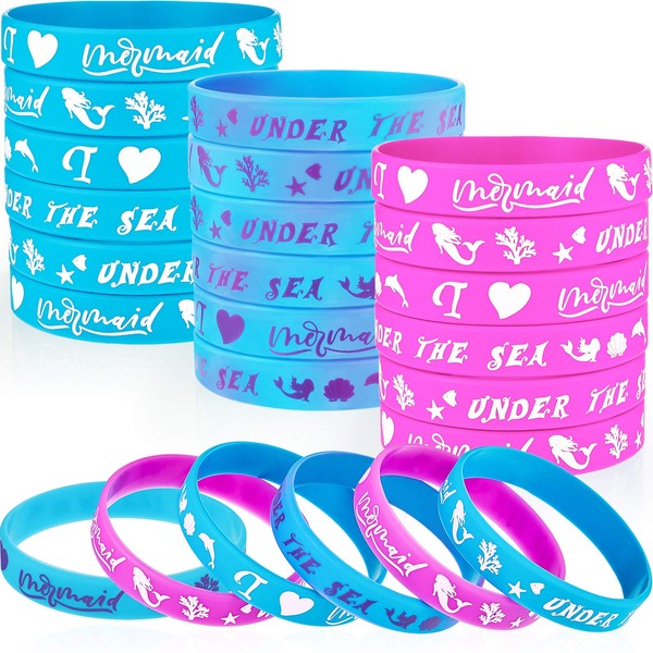 30 Pieces Mermaid Silicone Wristband Bracelet Under The Sea Parties Wristband Birthday Party Favors Mermaid Under The Sea Party Supplies