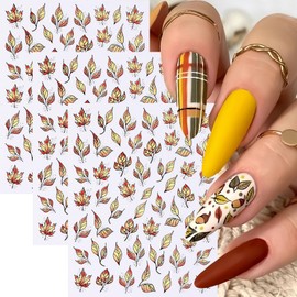 6PCS Fall Nail Art Stickers Decals Autumn Maple Leaf Nail Stickers 3D Self-Adhesive Stroke Maple Leaf Nail Design Sticker Thanksgiving Leaf Nail Supplies Nail Decoration for Women Manicure Accessories