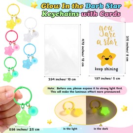 Tondiamo 25 Sets 50 Sets Glow In the Dark Star Keychains with Cards Back to School Gift for Student Classroom Prize Rewards (Yellow,Blue,Pink,White)
